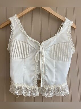 Y2K Forever 21 Off White Satin Lace Tie Front Crop Top Women’s Size XS